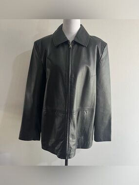 B by Bernardo Black Leather Lined Shiny Sleek Tailored Womens Jacket Coat Blazer
